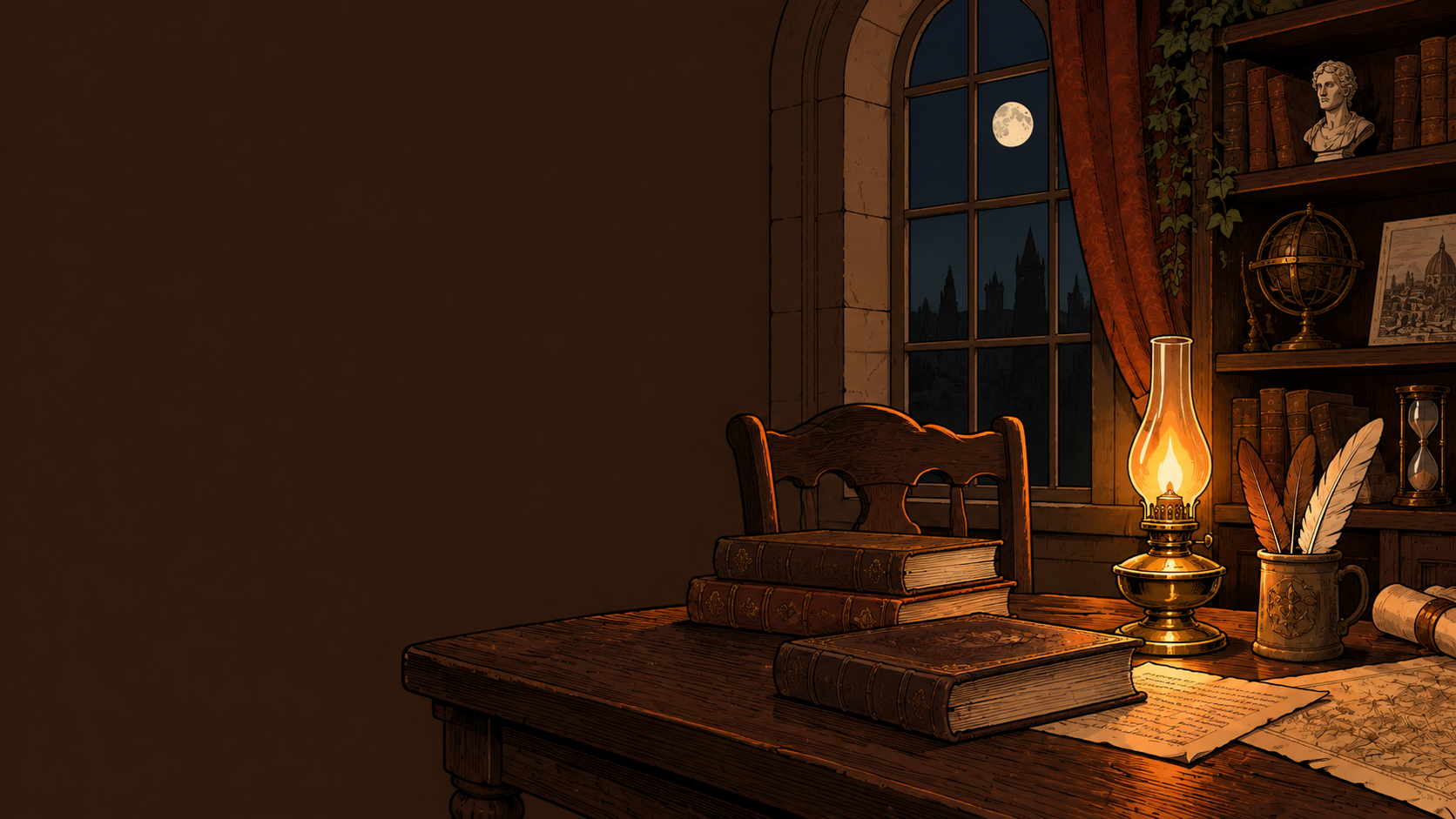 An illustrated historical study at night
